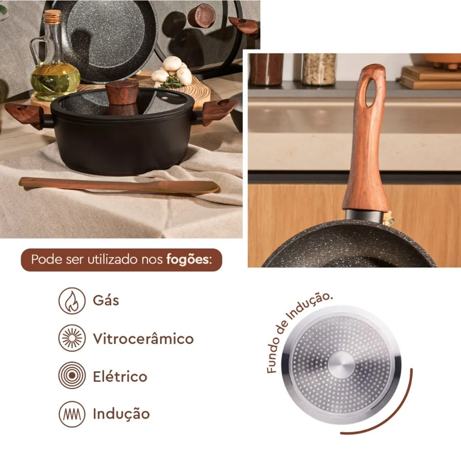 Jogo de Panelas 6 Peças Brinox Antiaderente Ceramic Life Sirius Vanilla e Preto Com Indução